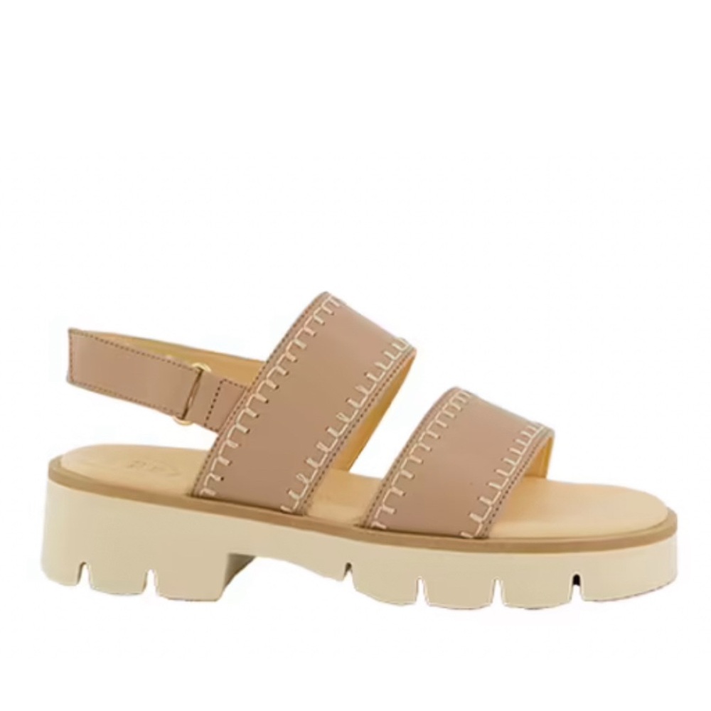 Super Soft Leather Sandals. Beige Leather with Decorative stitching